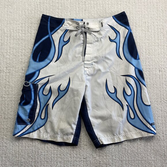 Y2K Men's Ripzone Blue Flames Board Shorts Surfer Skate Beach Grunge Men Sz 32 - Picture 1 of 16